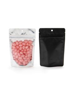 ZBGB2H Matte Black Backed Stand Up Zipper Pouch with Hang Hole - 4" X 2 3/8" X 6"