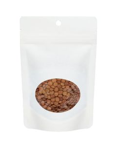 ZBGEO2W White Kraft Eco Zip Pouch with Oval Window - 4" x 2 3/8" x 6"