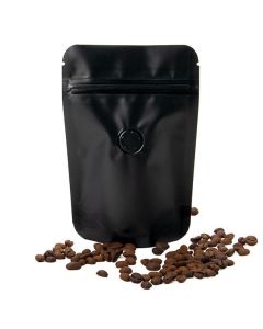 ZBGM2MBV Matte Black Metallized Stand Up Zipper Pouch with Valve - 4" x 2 3/8" x 6"