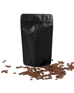 ZBGM3MBV Matte Black Metallized Stand Up Zipper Pouch with Valve - 5 1/8" x 3 1/8" x 8 1/8"