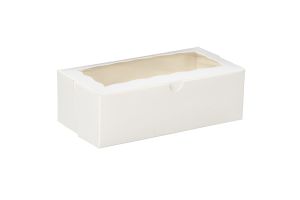 CBHW0804W Lock Corner Bakery Box  with Scalloped Window (White) - 8