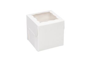 CBHW444W Lock Corner Bakery Box with Window (White) - 4