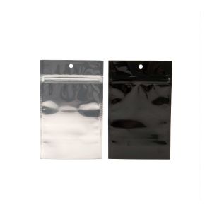 HZBB4CB Zip Top Hanging  Bag – Clear Front/Black Back – 3 5/8” x 5”