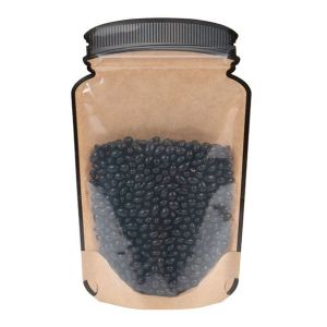 SP3KCZ Kraft Mason Jar Shaped Zipper Pouch, Clear Front - 5 1/8