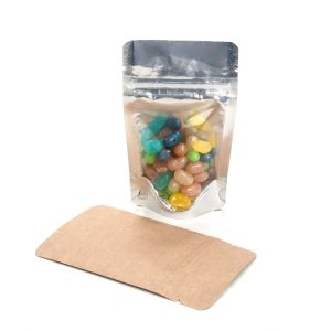 ZBGK1 Kraft Backed Stand Up Zipper Pouch  with silver lining – 3 1/8” x 2” x 5 1/8”