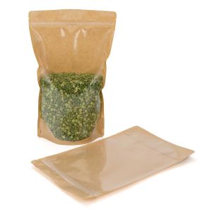 ZBGKC4 Kraft Backed Stand Up Zipper Pouch with clear lining – 6 ¾” x 3 ½” x 11 ¼”