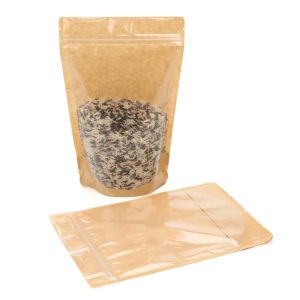 ZBGKC7 Kraft Backed Stand Up Zipper Pouch with clear lining – 5 7/8” x 3 ½” x 9 1/8”