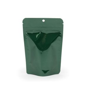 ZBGM2HGH Metallized Hunter Green Stand Up Zipper Pouch with hang hole – 4” x 2 3/8” x 6”