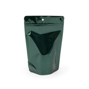 ZBGM3HGH Metallized Hunter Green Stand Up Zipper Pouch with hang hole – 5 1/8” x 3 1/8” x 8 1/8”