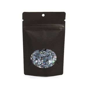 ZBGO2BKH Black Kraft Oval Window Stand Up Zipper Pouch with Hang Hole – 4” x 2 3/8” x 6”