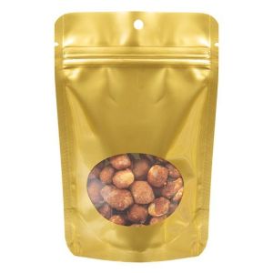 ZBGO2GH Gold Oval Window Stand Up Zipper Pouch with Hang Hole – 4” x 2 3/8” x 6”