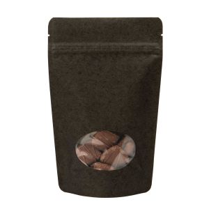 ZBGO3BK Black Kraft Oval Window Stand Up Zipper Pouch – 5 1/8” x 3 1/8” x 8 1/8”