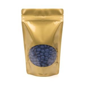 ZBGO3G Gold Oval Window Stand Up Zipper Pouch – 5 1/8” x 3 1/8” x 8 1/8”