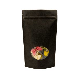 ZBGO4BK Black Kraft Oval Window Stand Up Zipper Pouch – 6 ¾” x 3 ½” x 11 ¼”