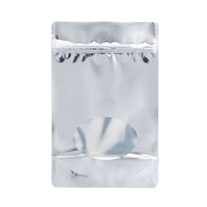 ZBGO5S Silver Oval Window Stand Up Zipper Pouch – 8 ¼” x 3 ½” x 11 ½”