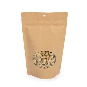 ZBGO7KH Kraft Oval Window Stand Up Zipper Pouch with Hang Hole – 5 7/8” x 3 ½” x 9 1/8”