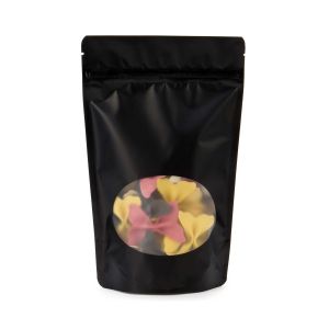 ZBGO7MB Matte Black Oval Window Stand Up Zipper Pouch – 5 7/8” x 3 ½” x 9 1/8”