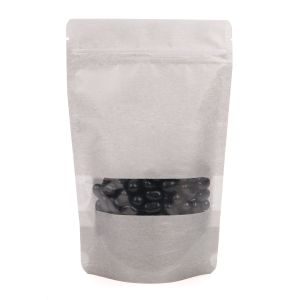 ZBGR3S Silver Rice Paper Stand Up Zipper Pouch with Window – 5 1/8” x 3 1/8” x 8 1/8”