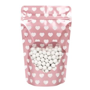 ZBGSW3WH Specialty Stand Up Zipper Pouch Rose Gold with White Mini Hearts - 5 1/8