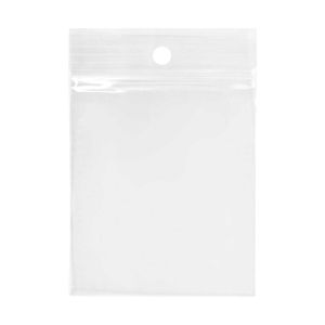 ZR1H2 2 Mil Crystal Clear Zip Bags – 1 ½” x 2” (Round Hang Hole)