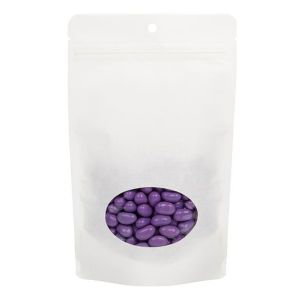 ZBGEO3W White Kraft Eco Zip Pouch with Oval Window - 5 1/8