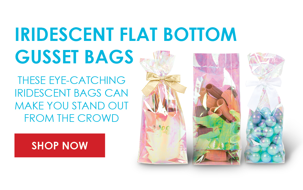 Iridescent Flat Bottom Gusset Bags With Paper Insert